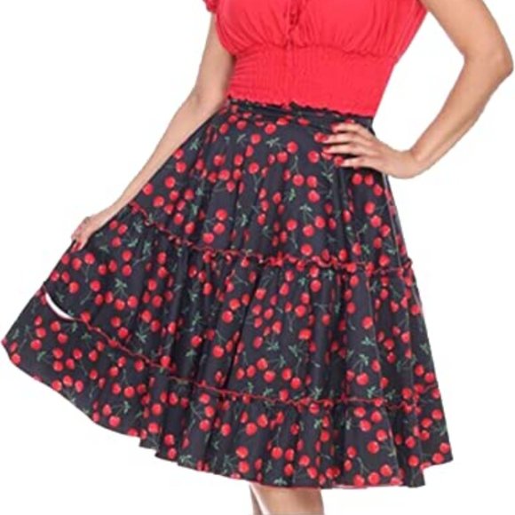 Bettie Page Dresses & Skirts - 🌟 Bettie Page || Sweet Cherry Cha Cha Skirt - Black